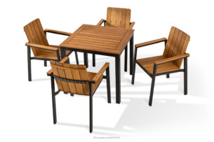 LENTI, https://konsimo.pl/kolekcja/lenti/ Drewniany mały stół ogrodowy z krzesłami 4szt brązowy/antracytowy - zdjęcie