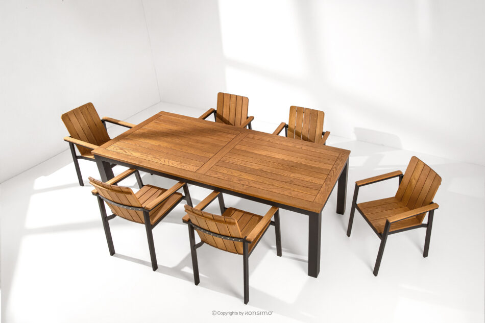 LENTI Drewniany stół ogrodowy z krzesłami 6szt brązowy/antracytowy - zdjęcie 1