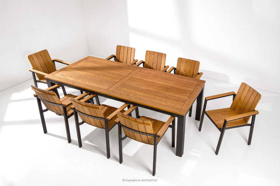 LENTI Drewniany stół ogrodowy z krzesłami 8szt brązowy/antracytowy - zdjęcie 1