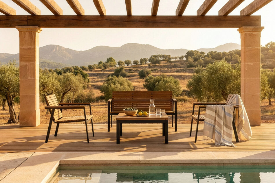 ARIATO Stolik ogrodowy z drewna i aluminium brązowy/antracytowy - zdjęcie 6