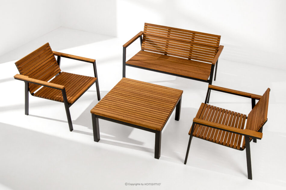 ARIATO Zestaw mebli ogrodowych z drewna i metalu 2x krzesła, ławka, stół brązowy/antracytowy - zdjęcie 1
