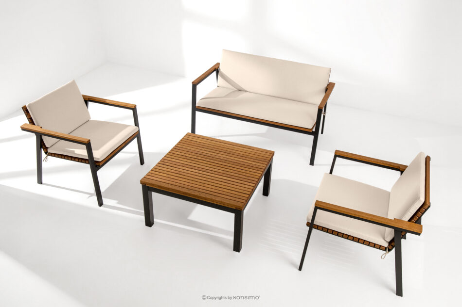 ARIATO Stolik ogrodowy z drewna i aluminium brązowy/antracytowy/beżowy - zdjęcie 1