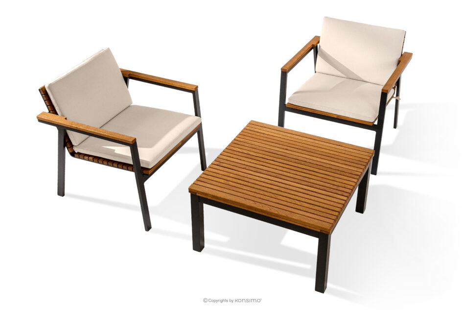 ARIATO Zestaw mebli ogrodowych z drewna i metalu 2x krzesło, ławka, stół brązowy/antracytowy/beżowy - zdjęcie 0