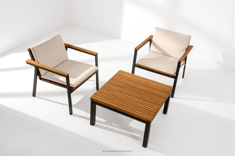 ARIATO Zestaw mebli ogrodowych z drewna i metalu 2x krzesło, ławka, stół brązowy/antracytowy/beżowy - zdjęcie 1