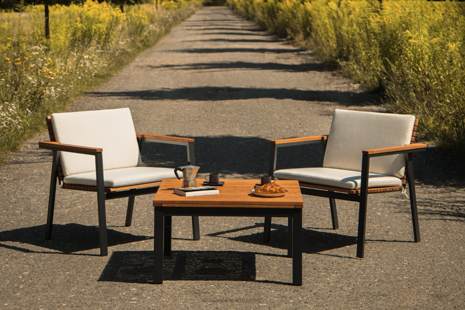 ARIATO Zestaw mebli ogrodowych z drewna i metalu 2x krzesło, ławka, stół brązowy/antracytowy/beżowy - zdjęcie 19