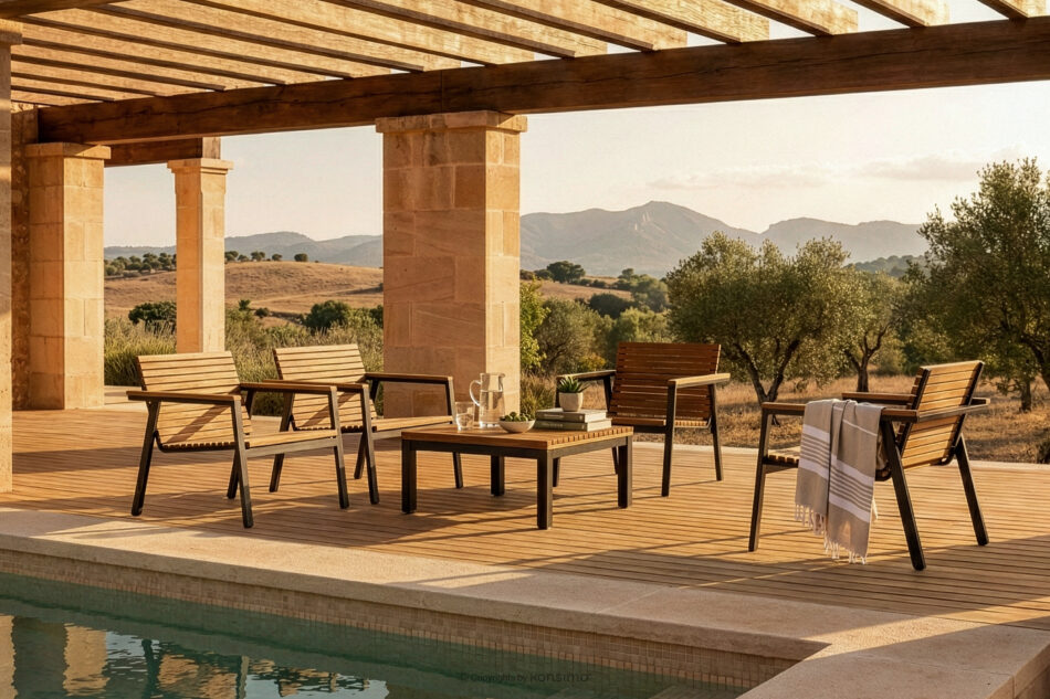 ARIATO Zestaw mebli ogrodowych z drewna i metalu 4x krzesła, stół brązowy/antracytowy - zdjęcie 17