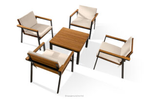 ARIATO, https://konsimo.pl/kolekcja/ariato/ Zestaw mebli ogrodowych z drewna i metalu 2x krzesło, stół brązowy/antracytowy/beżowy - zdjęcie