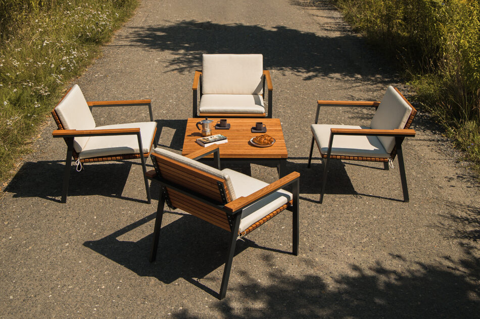 ARIATO Zestaw mebli ogrodowych z drewna i metalu 2x krzesło, stół brązowy/antracytowy/beżowy - zdjęcie 19