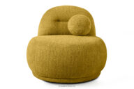 Fotel w tkaninie boucle w stylu japandi żółty