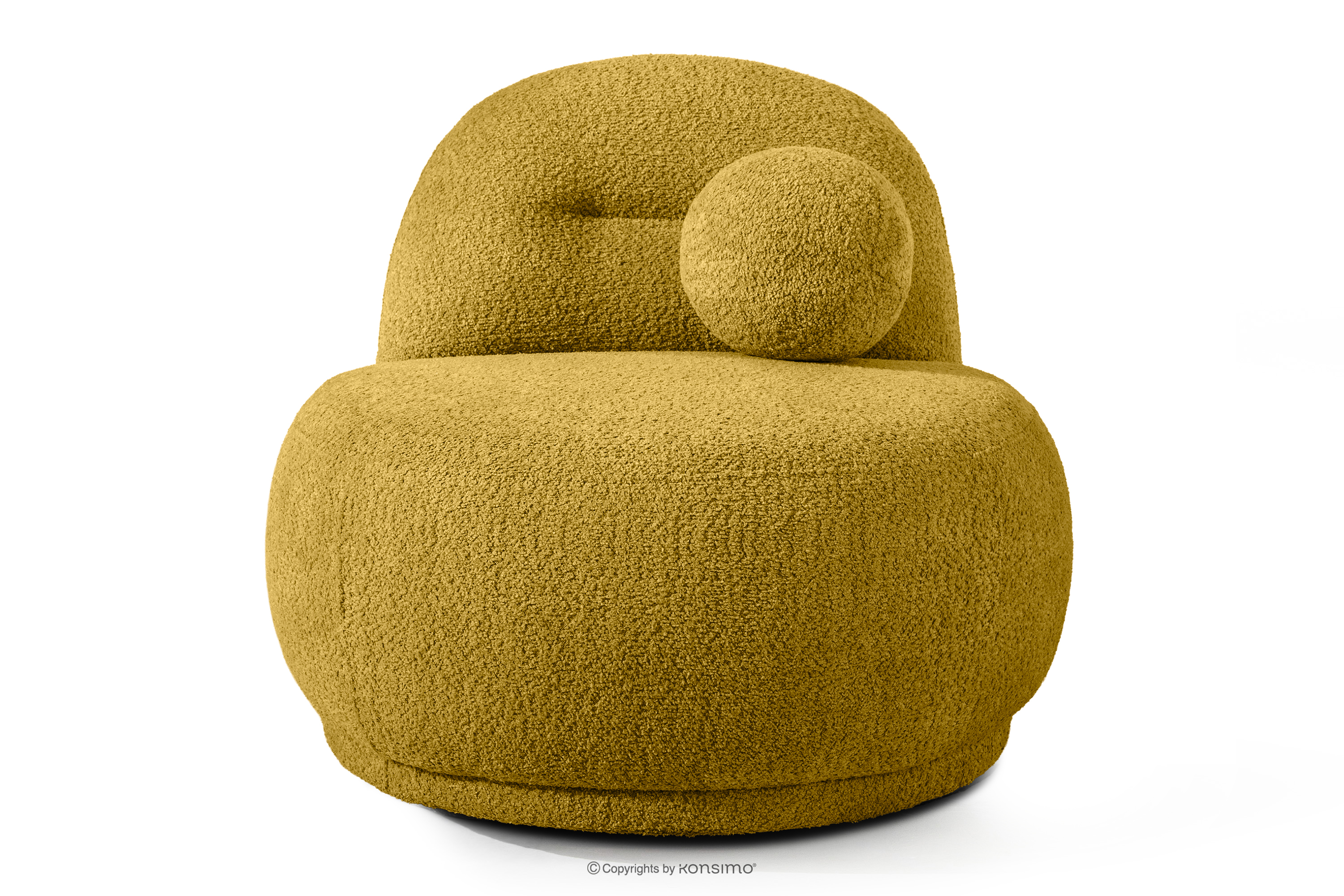 Fotel w tkaninie boucle w stylu japandi żółty