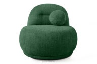 Fotel w tkaninie boucle w stylu japandi ciemny zielony