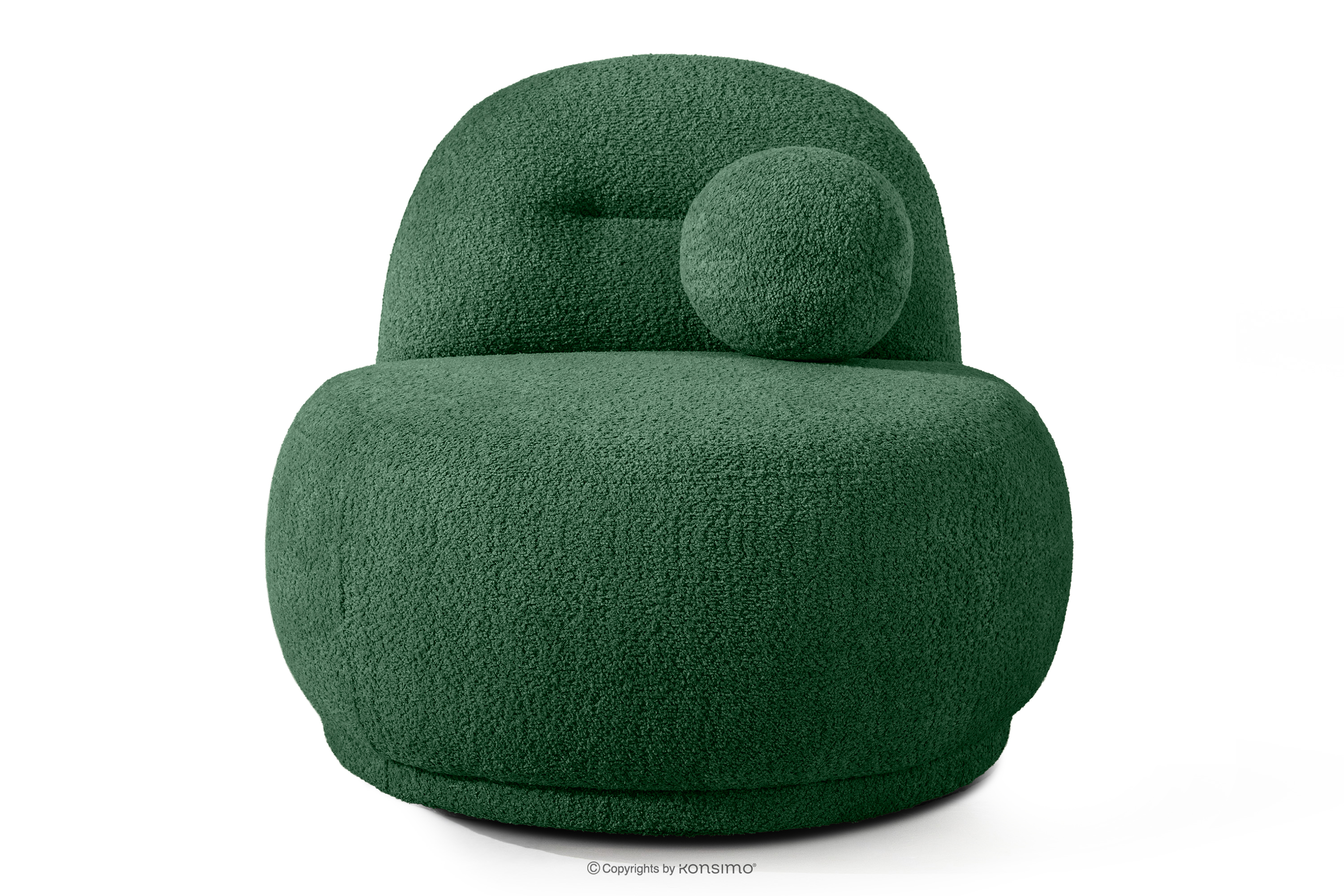 Fotel w tkaninie boucle w stylu japandi ciemny zielony