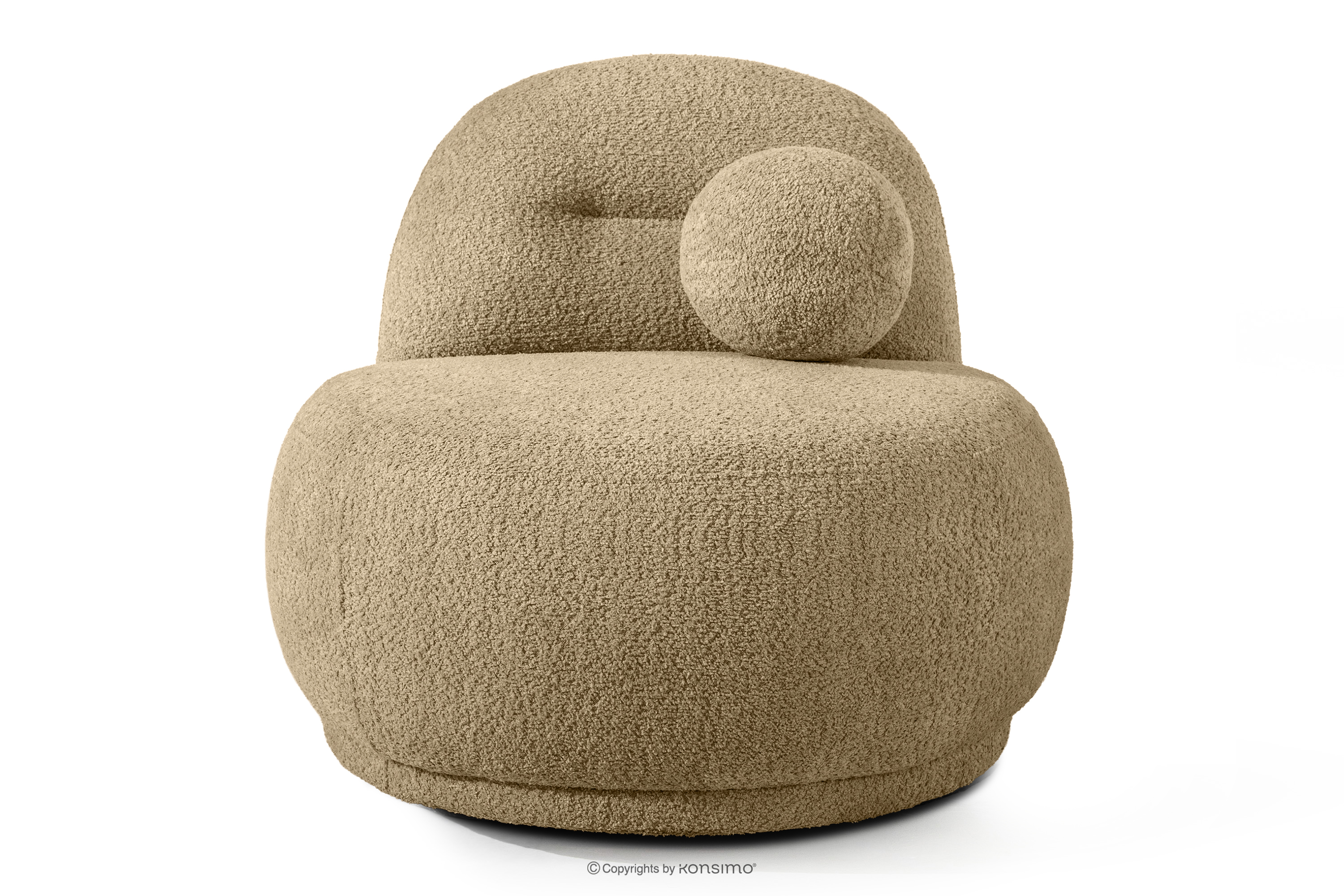 Fotel w tkaninie boucle w stylu japandi ciemny beżowy