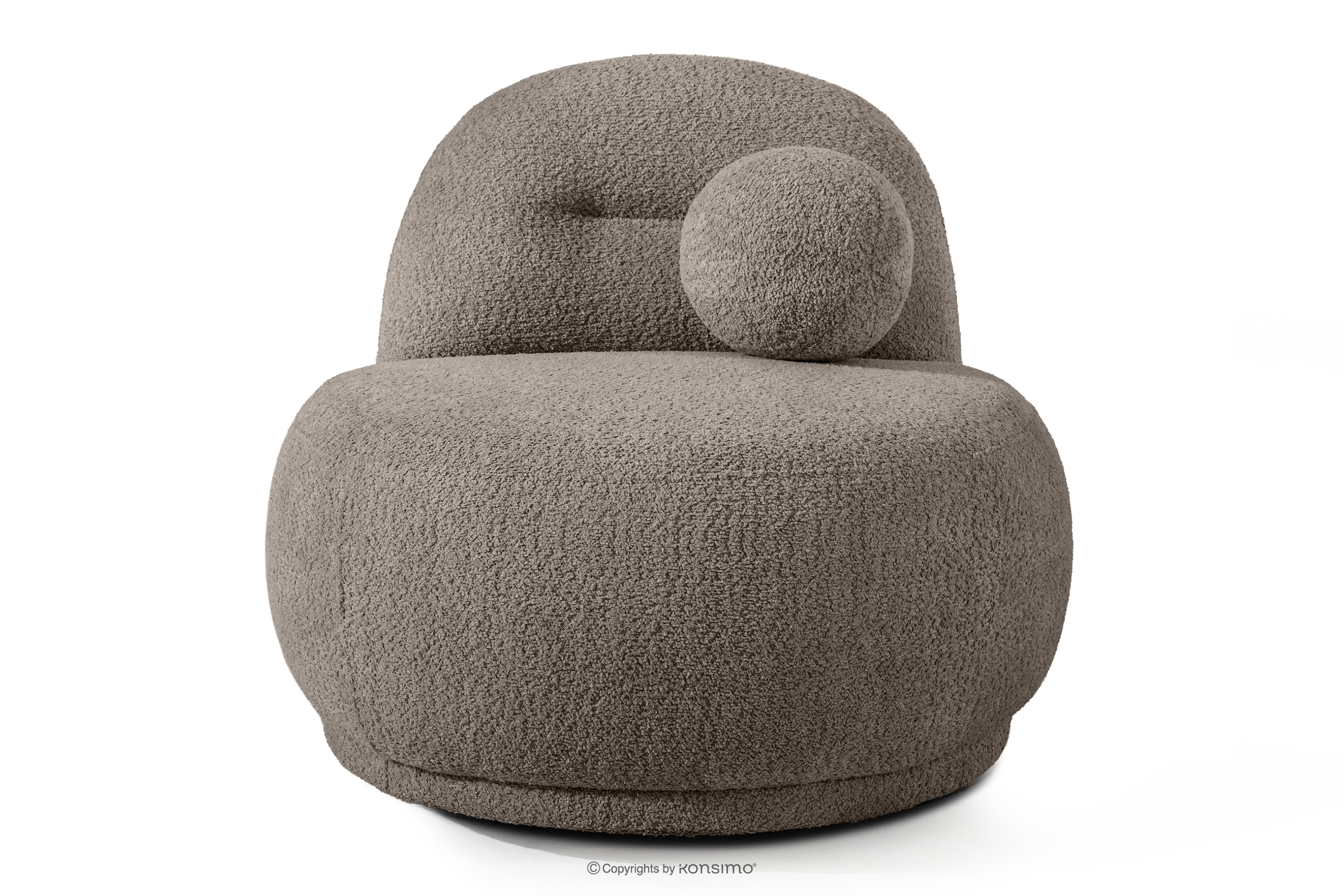 Fotel w tkaninie boucle w stylu japandi chłodny brązowy