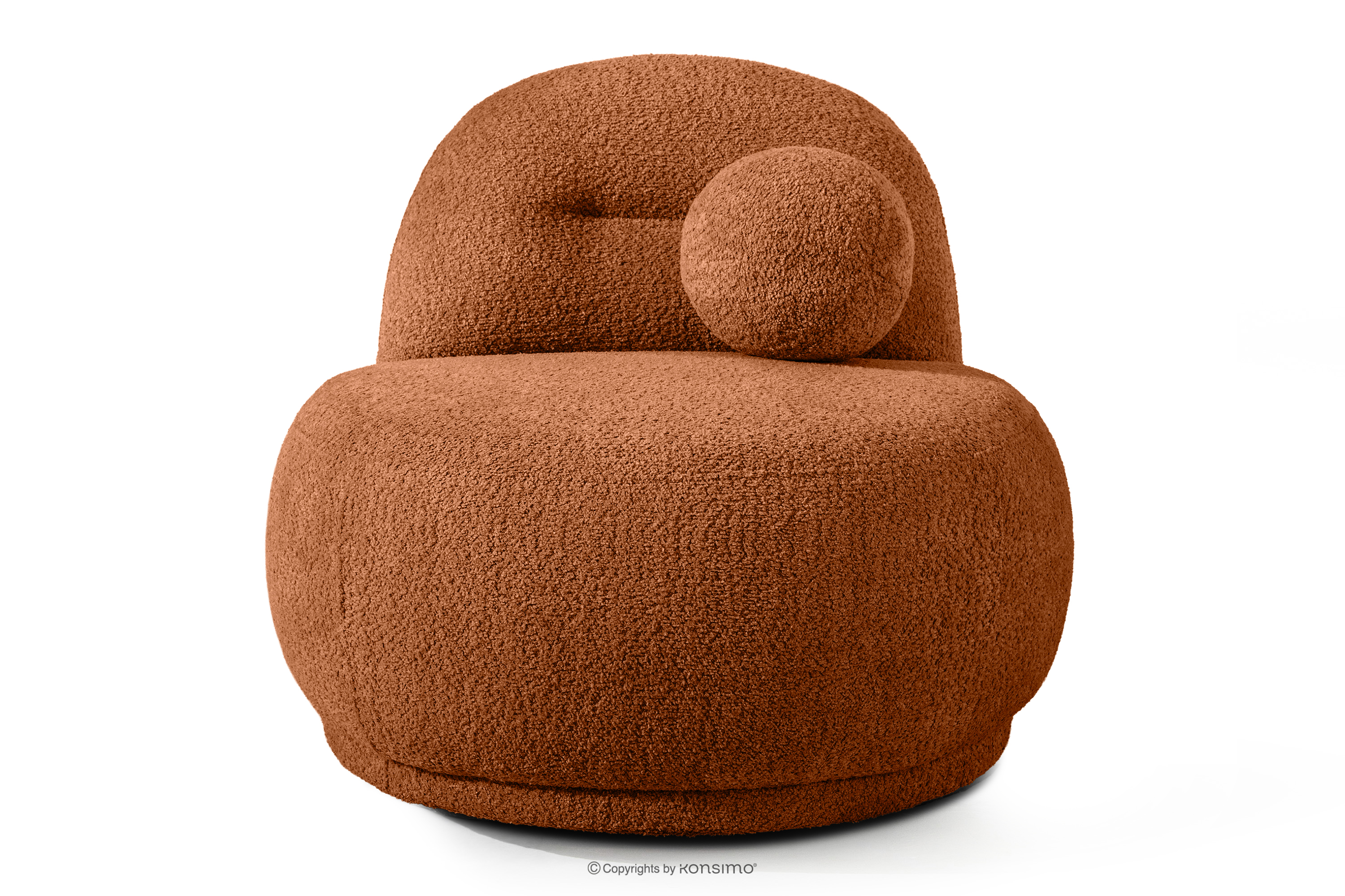 Fotel w tkaninie boucle w stylu japandi rudy