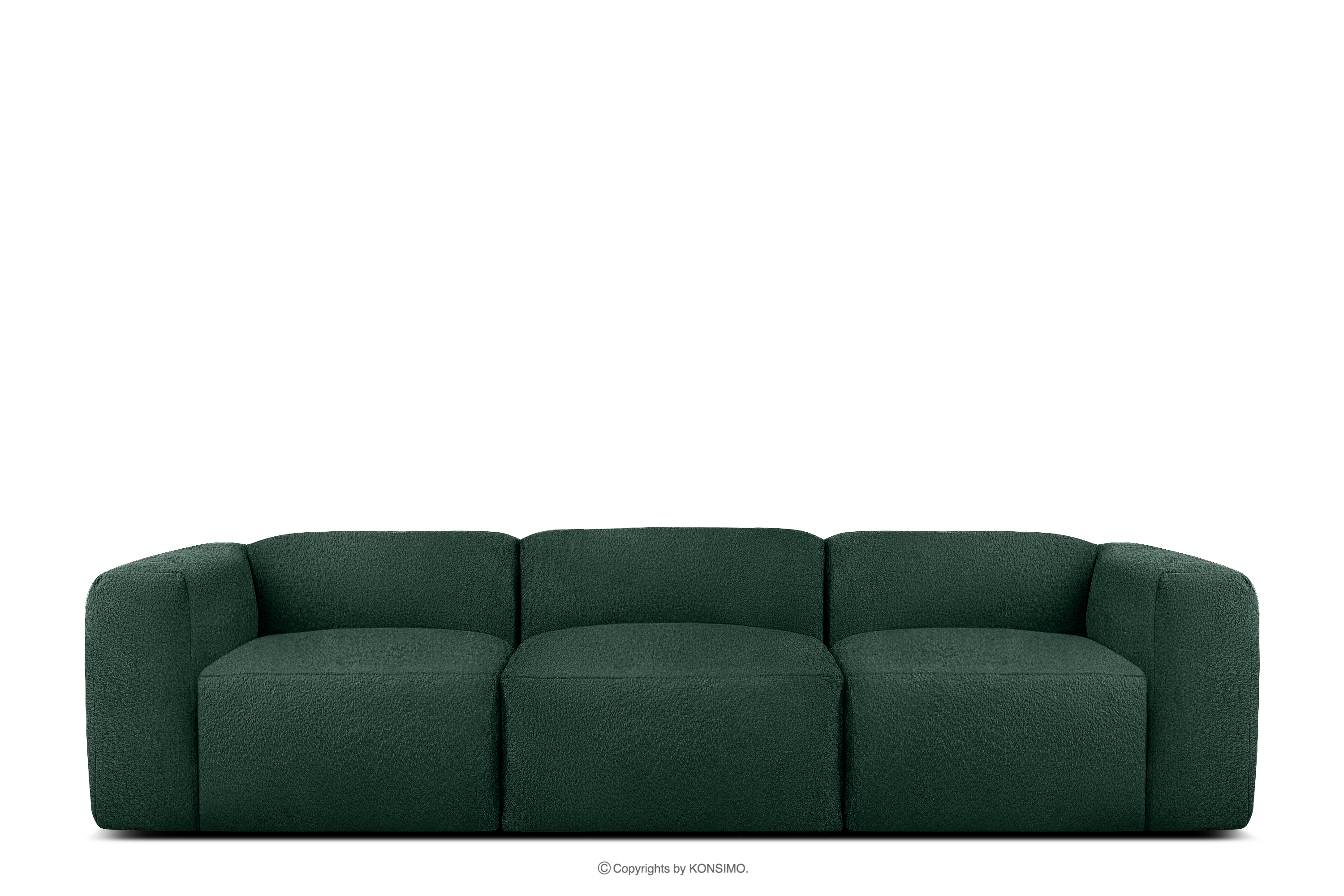 Miękka sofa trzyosobowa w tkaninie boucle ciemny zielony