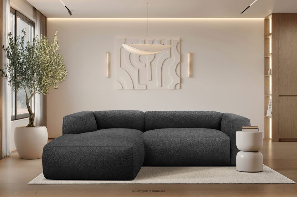 BUFFO Miękki narożnik w tkaninie boucle lewy ciemny szary ciemny szary - zdjęcie 9