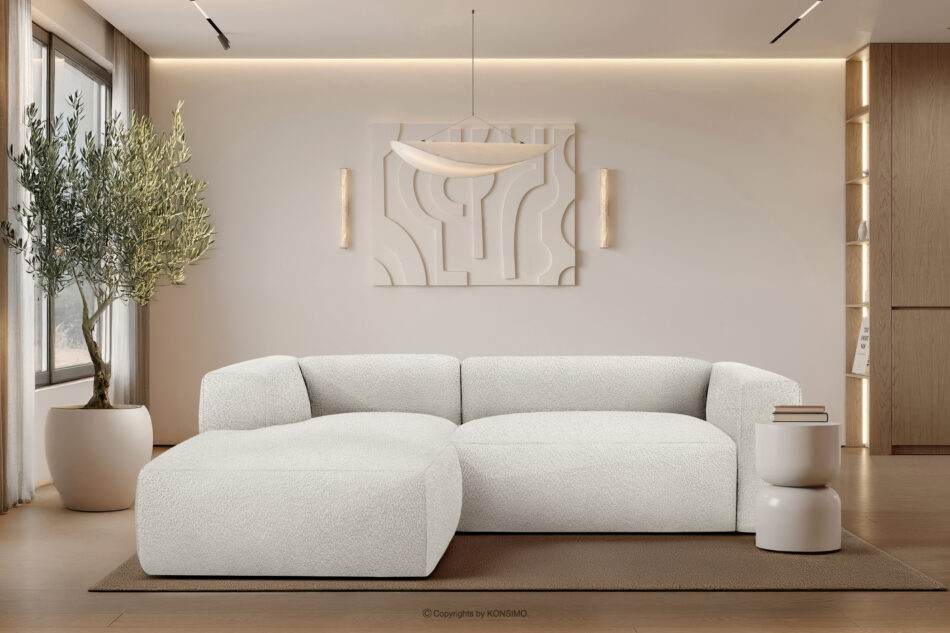 BUFFO Miękki narożnik w tkaninie boucle lewy biały biały - zdjęcie 9