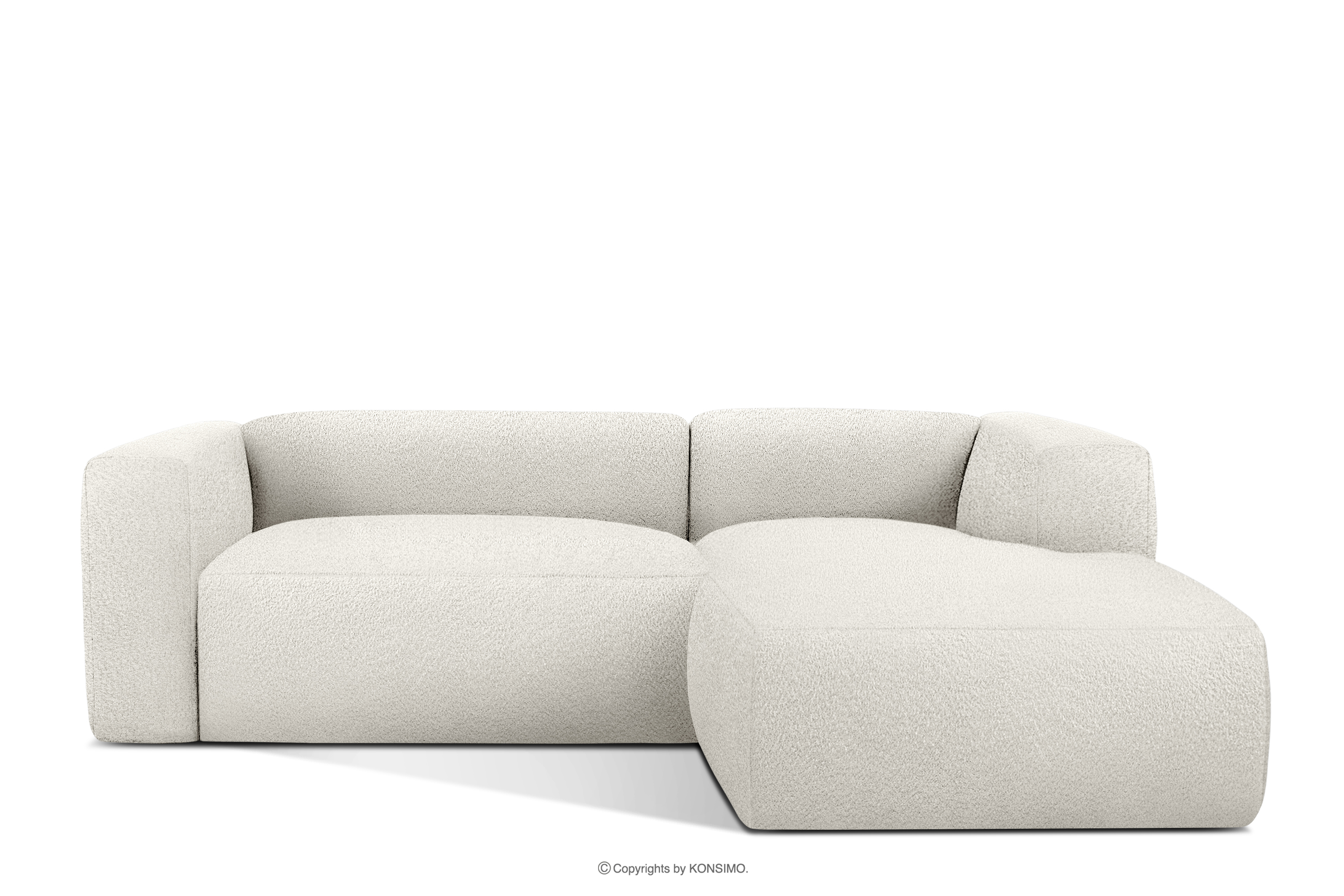 Miękki narożnik w tkaninie boucle prawy biały BUFFO