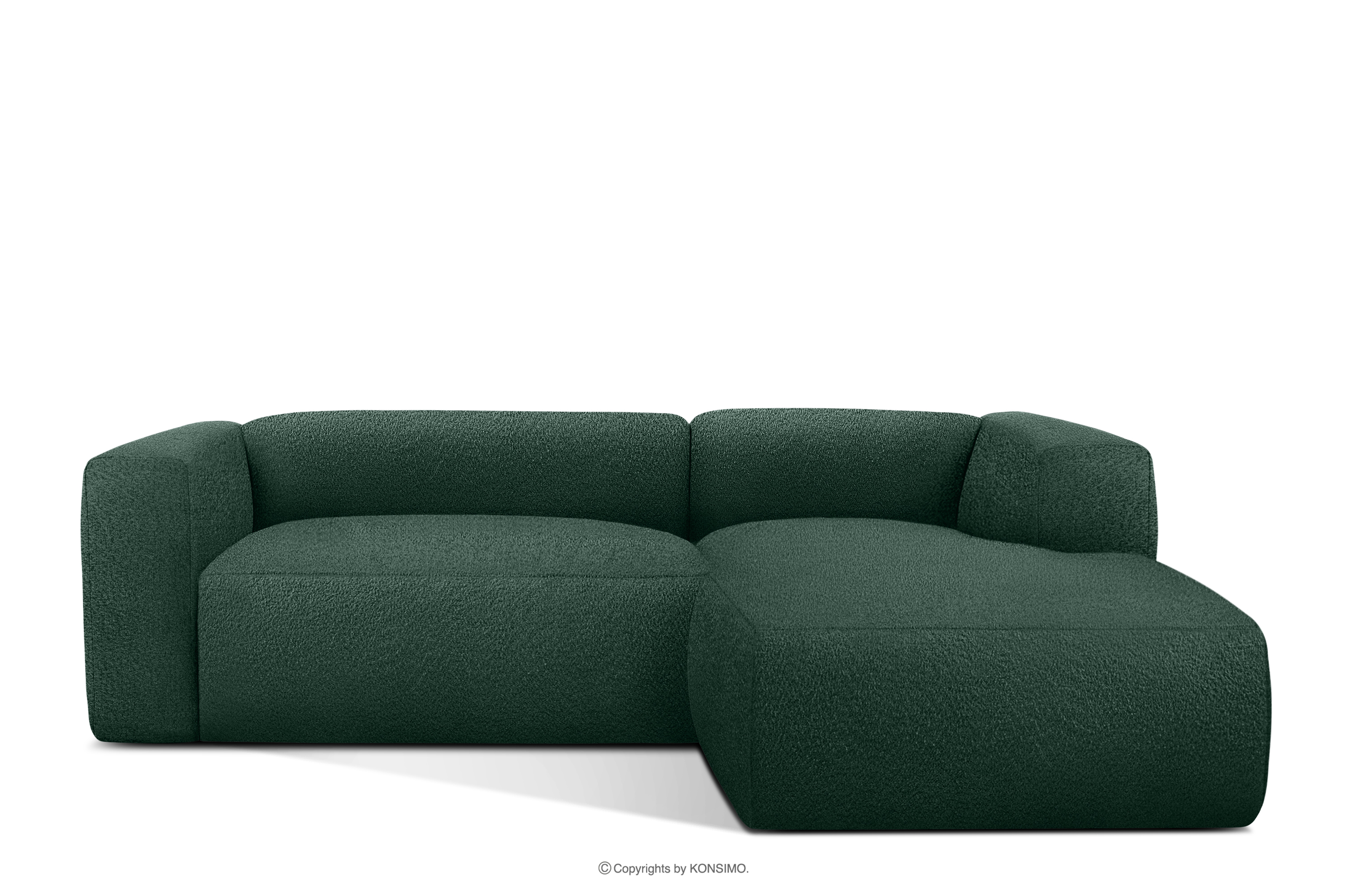 Miękki narożnik w tkaninie boucle prawy ciemny zielony BUFFO