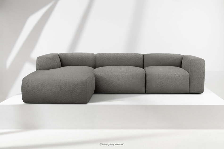 BUFFO Duży miękki narożnik w tkaninie boucle lewy stalowy stalowy - zdjęcie 1