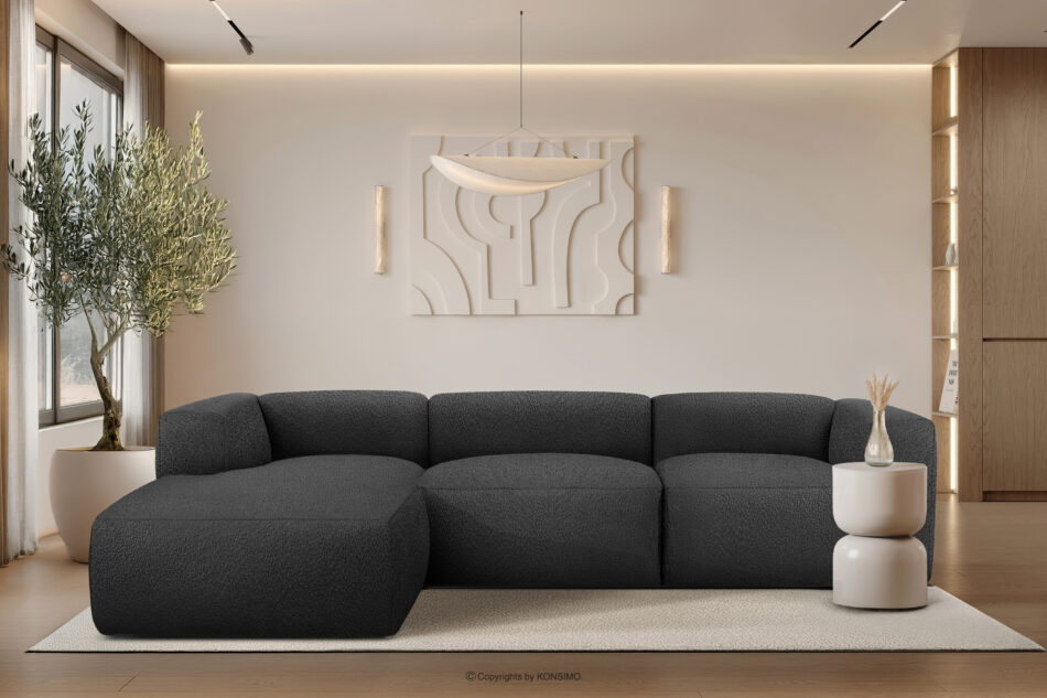 BUFFO Duży miękki narożnik w tkaninie boucle lewy ciemny szary ciemny szary - zdjęcie 9