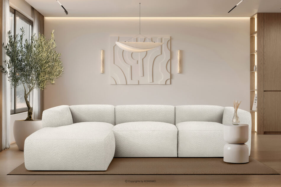 BUFFO Duży miękki narożnik w tkaninie boucle lewy biały biały - zdjęcie 9