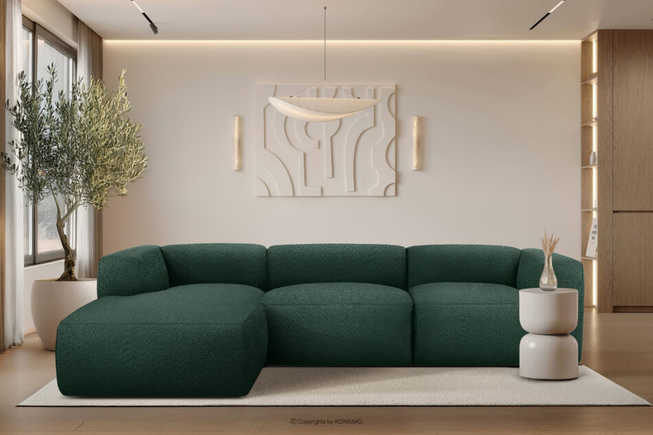 BUFFO Duży miękki narożnik w tkaninie boucle lewy ciemny zielony ciemny zielony - zdjęcie 9