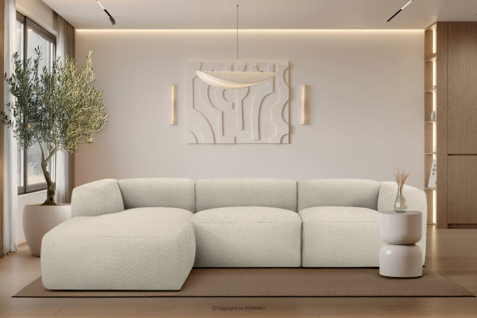 BUFFO Duży miękki narożnik w tkaninie boucle lewy jasny beżowy jasny beżowy - zdjęcie 9