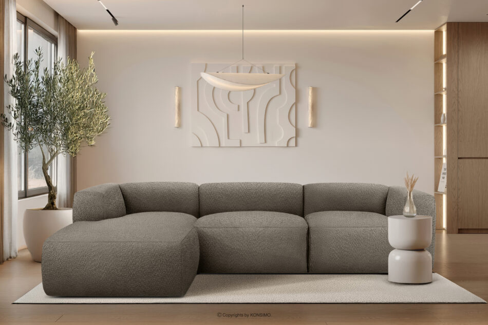 BUFFO Duży miękki narożnik w tkaninie boucle lewy chłodny brązowy chłodny brązowy - zdjęcie 9