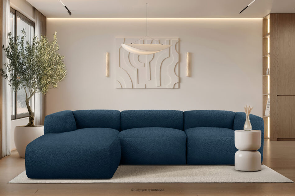 BUFFO Duży miękki narożnik w tkaninie boucle lewy granatowy granatowy - zdjęcie 9