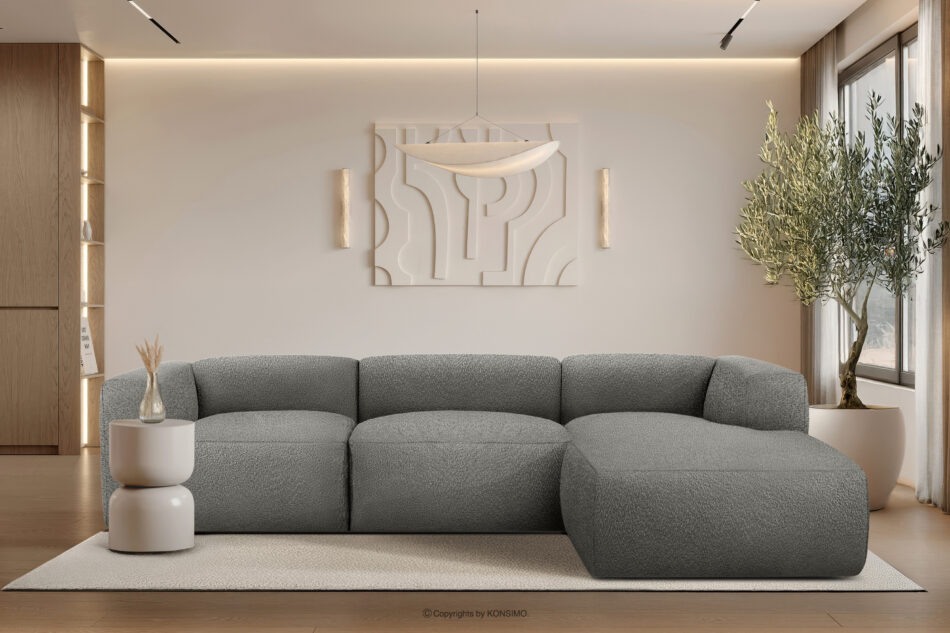 BUFFO Duży miękki narożnik w tkaninie boucle prawy stalowy stalowy - zdjęcie 9