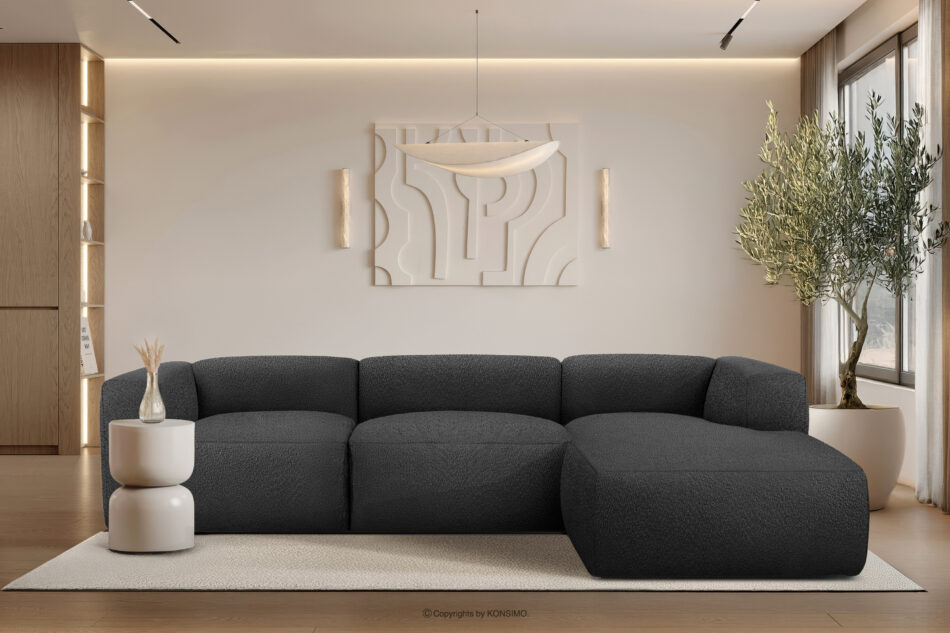 BUFFO Duży miękki narożnik w tkaninie boucle prawy ciemny szary ciemny szary - zdjęcie 9