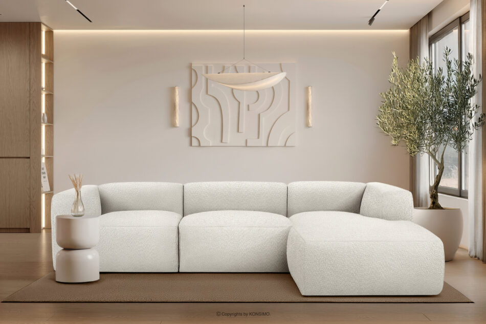 BUFFO Duży miękki narożnik w tkaninie boucle prawy biały biały - zdjęcie 9