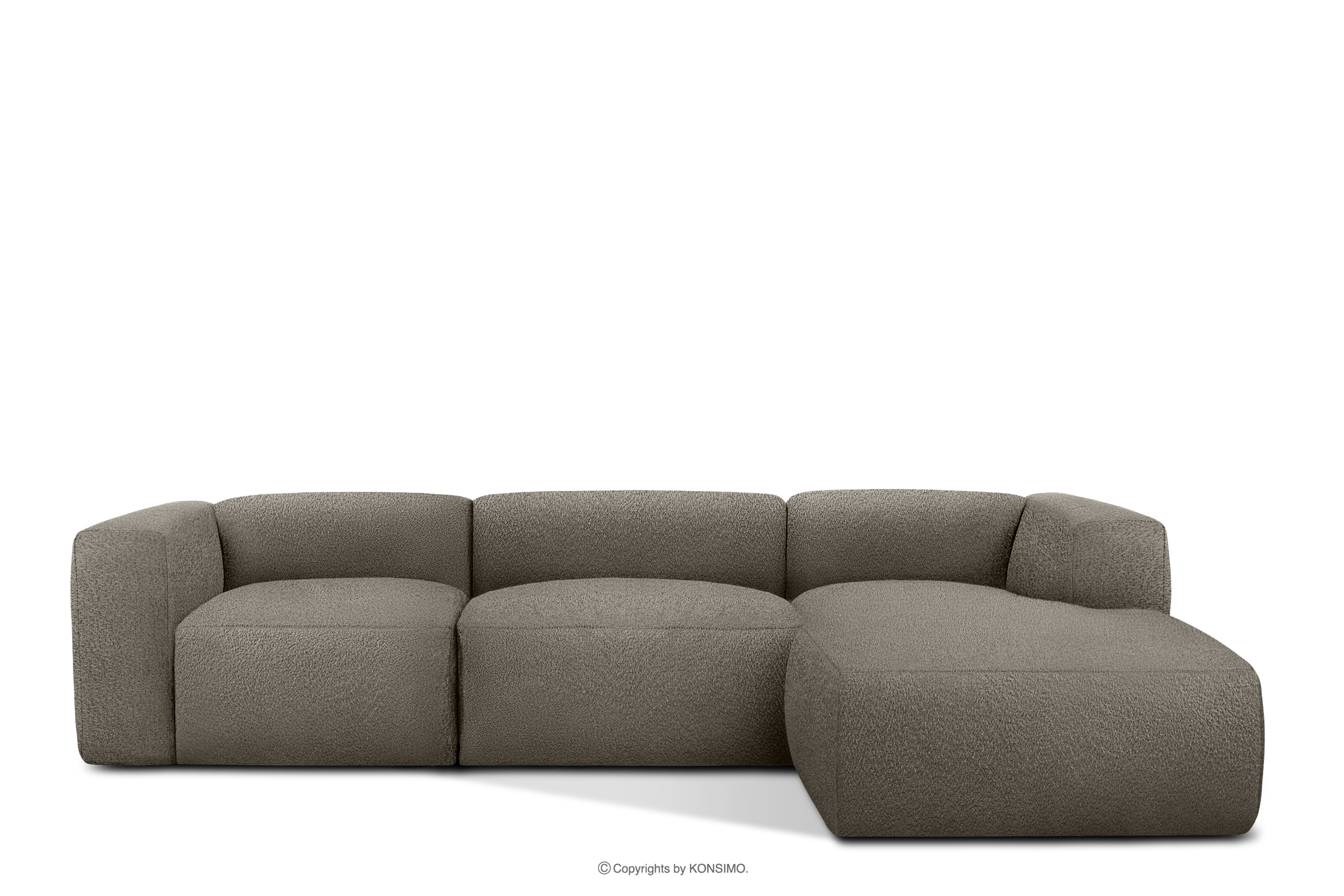 Duży miękki narożnik w tkaninie boucle prawy chłodny brązowy