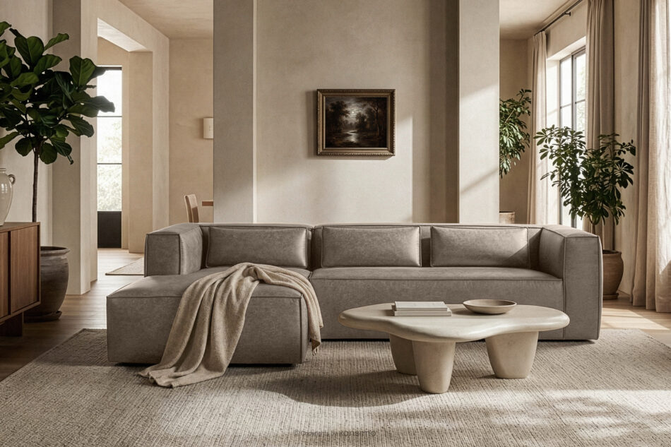 FEROX Narożnik w stylu loft tkanina skóropodobna jasny szary lewy jasny szary - zdjęcie 11