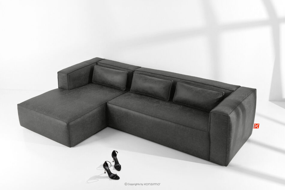 FEROX Narożnik w stylu loft tkanina skóropodobna ciemny szary lewy ciemny szary - zdjęcie 1