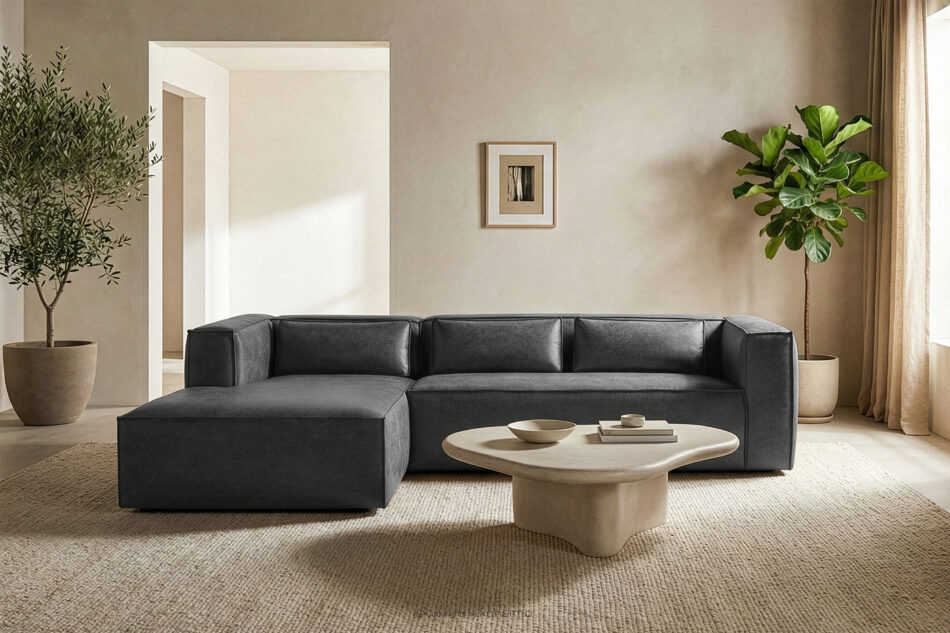 FEROX Narożnik w stylu loft tkanina skóropodobna ciemny szary lewy ciemny szary - zdjęcie 10