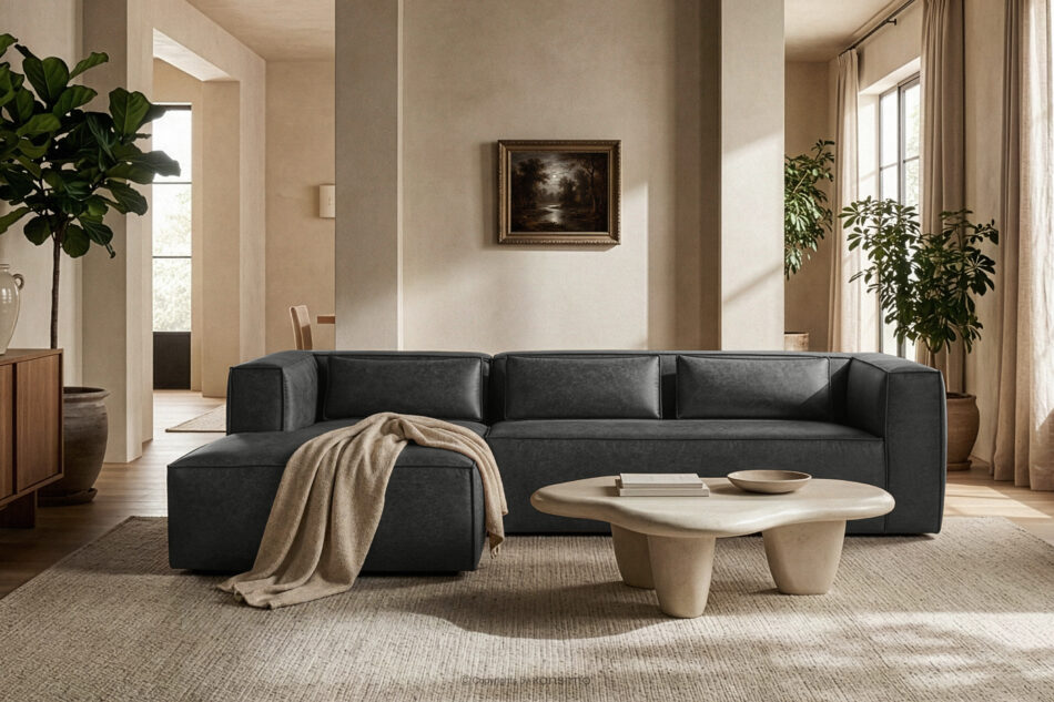 FEROX Narożnik w stylu loft tkanina skóropodobna ciemny szary lewy ciemny szary - zdjęcie 11