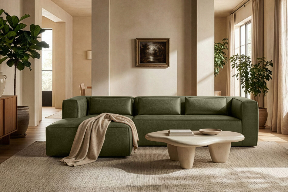 FEROX Narożnik w stylu loft tkanina skóropodobna zielony lewy zielony - zdjęcie 11