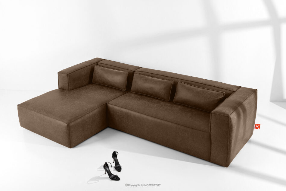 FEROX Narożnik w stylu loft tkanina skóropodobna ciemny brązowy lewy ciemny brązowy - zdjęcie 1