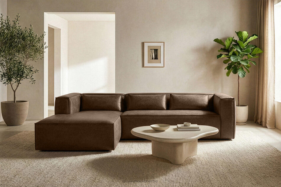 FEROX Narożnik w stylu loft tkanina skóropodobna ciemny brązowy lewy ciemny brązowy - zdjęcie 10