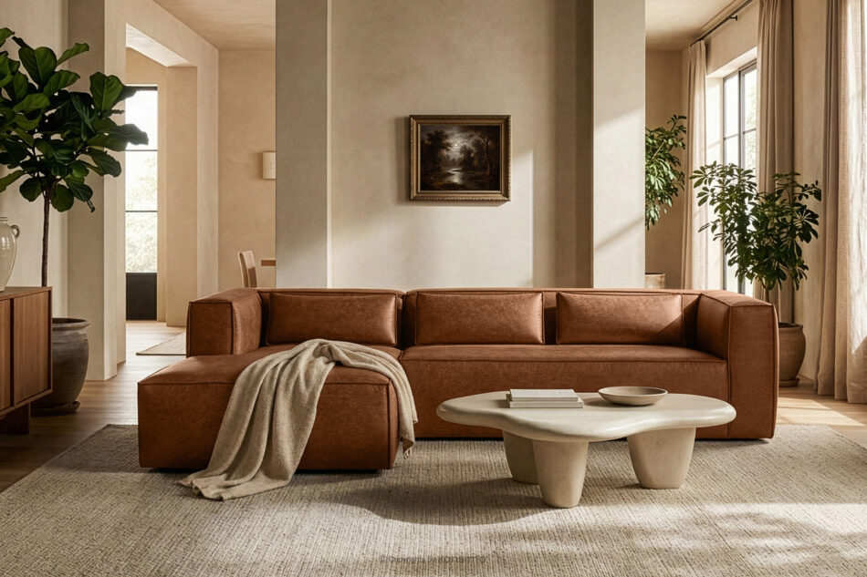 FEROX Narożnik w stylu loft tkanina skóropodobna rudy lewy rudy - zdjęcie 11