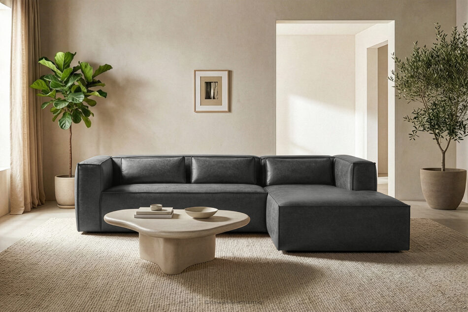 FEROX Narożnik w stylu loft tkanina skóropodobna ciemny szary prawy ciemny szary - zdjęcie 10