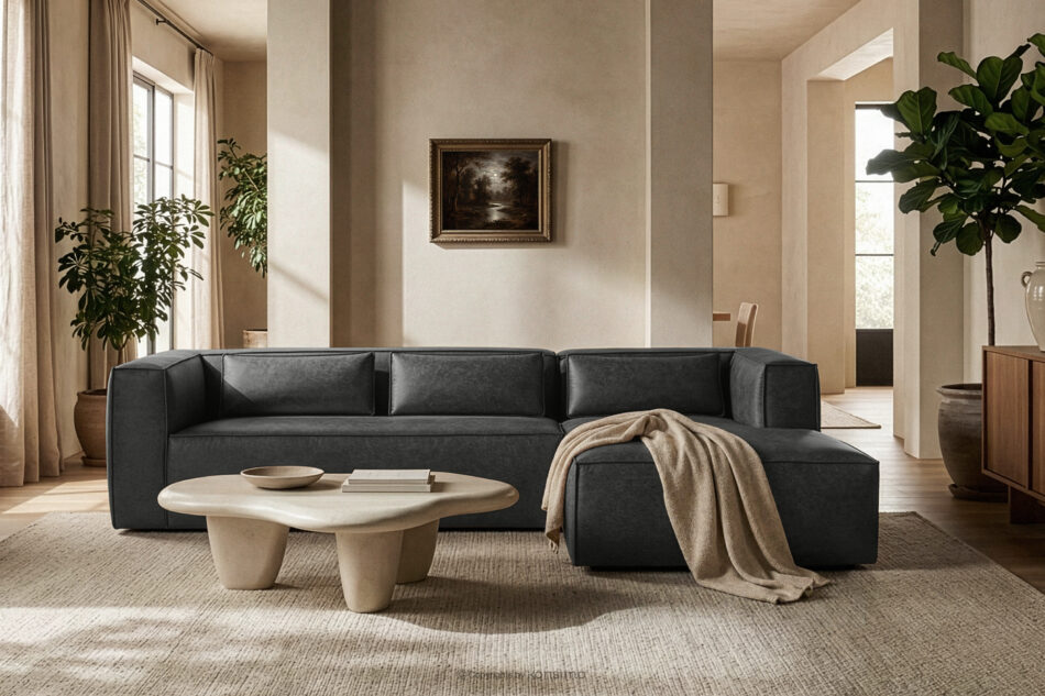 FEROX Narożnik w stylu loft tkanina skóropodobna ciemny szary prawy ciemny szary - zdjęcie 11