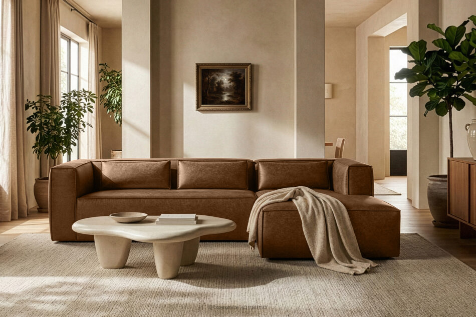 FEROX Narożnik w stylu loft tkanina skóropodobna brązowy prawy brązowy - zdjęcie 11