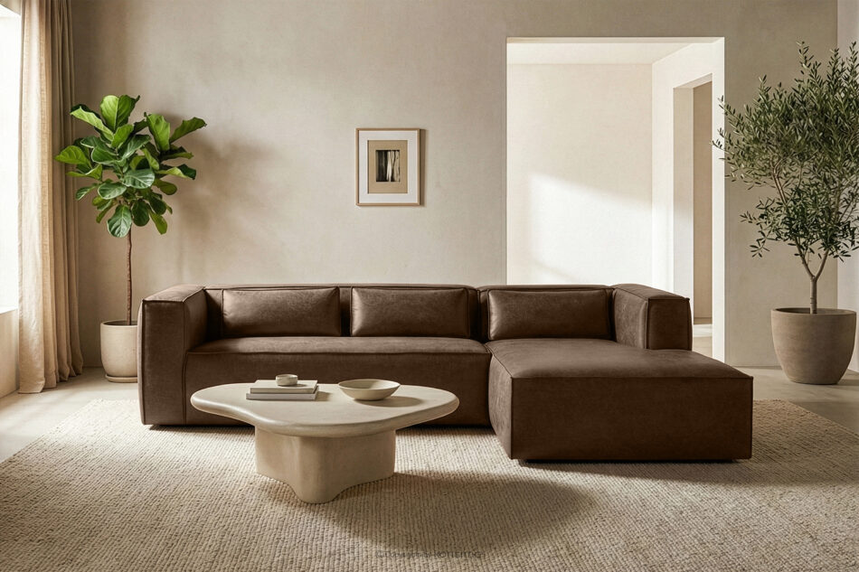 FEROX Narożnik w stylu loft tkanina skóropodobna ciemny brązowy prawy ciemny brązowy - zdjęcie 10