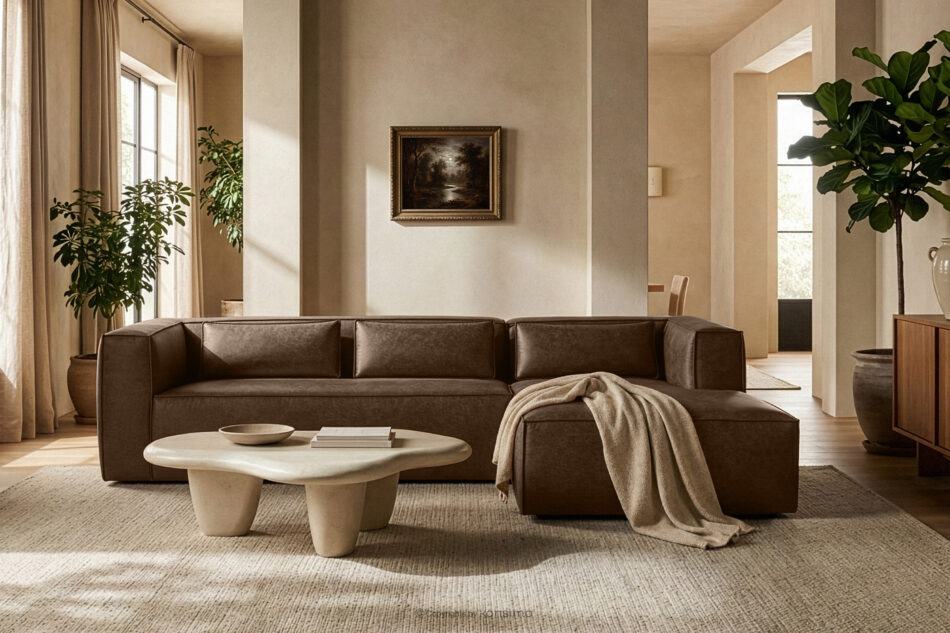 FEROX Narożnik w stylu loft tkanina skóropodobna ciemny brązowy prawy ciemny brązowy - zdjęcie 11