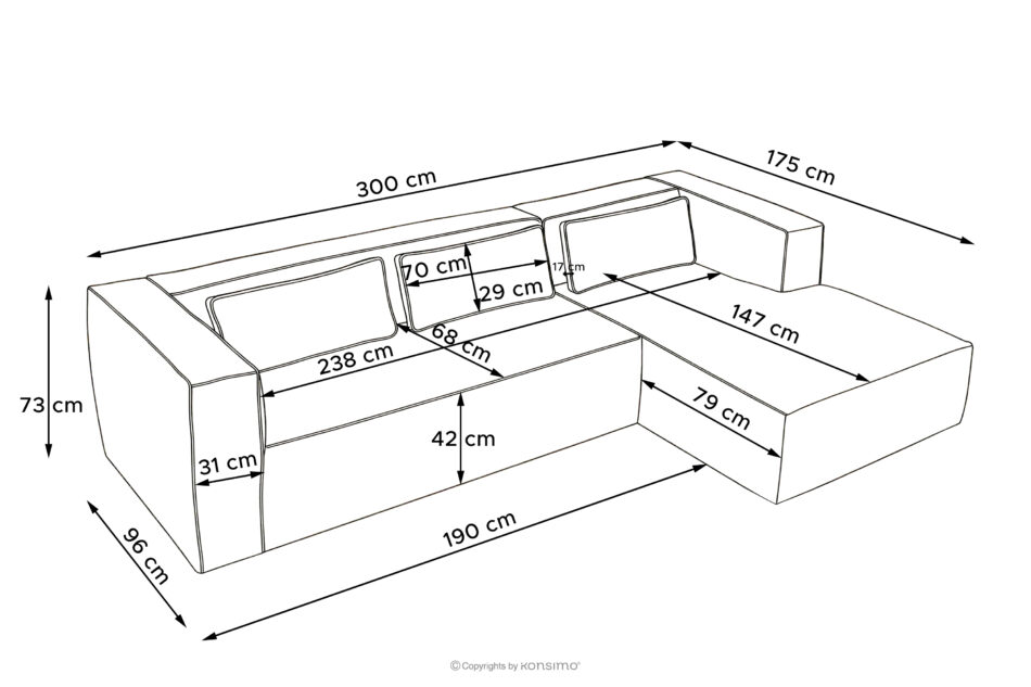 FEROX Narożnik w stylu loft tkanina skóropodobna ciemny szary prawy ciemny szary - zdjęcie 12