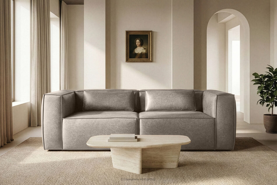 FEROX Sofa trzyosobowa w stylu loft tkanina skóropodobna jasny szary jasny szary - zdjęcie 11